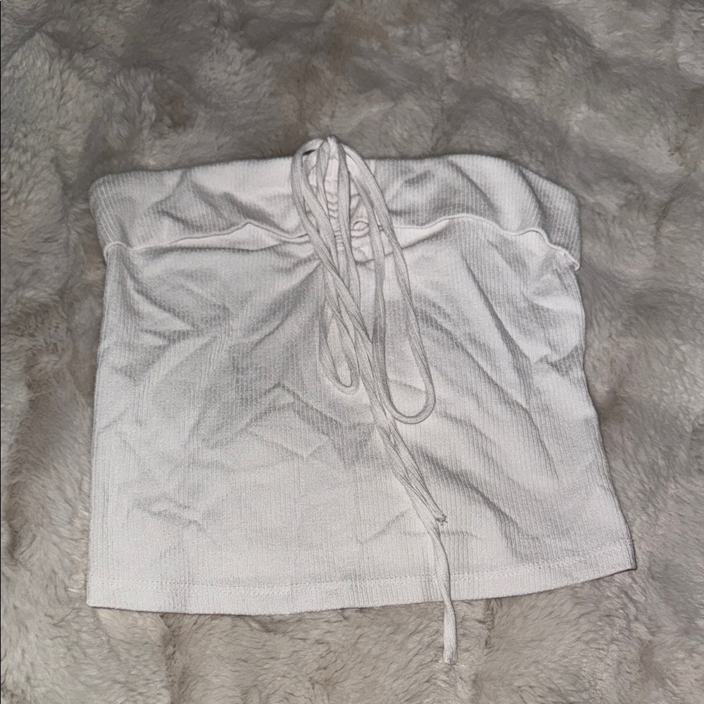 White Strapless Foldover Ribbed Top